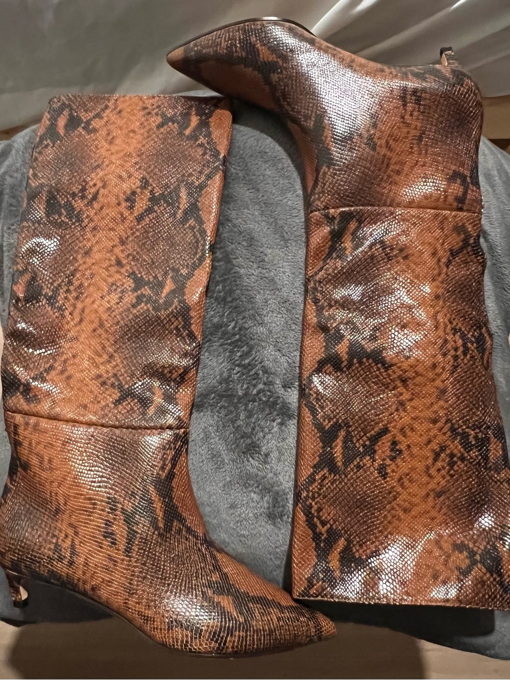 Jimmy Choo Brown Snake-Print Knee Boots